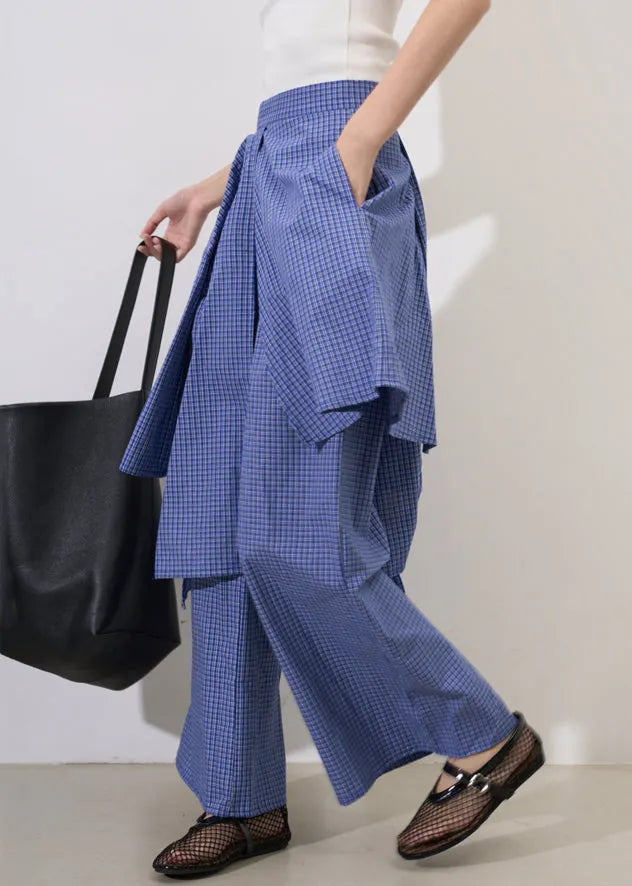 Original Design Plaid Asymmetrical Pockets Cotton Pants Summer