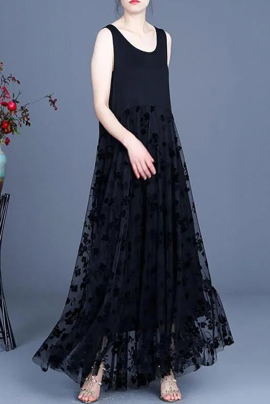 Lace Retro Stitching Maxi Pinafore Dress