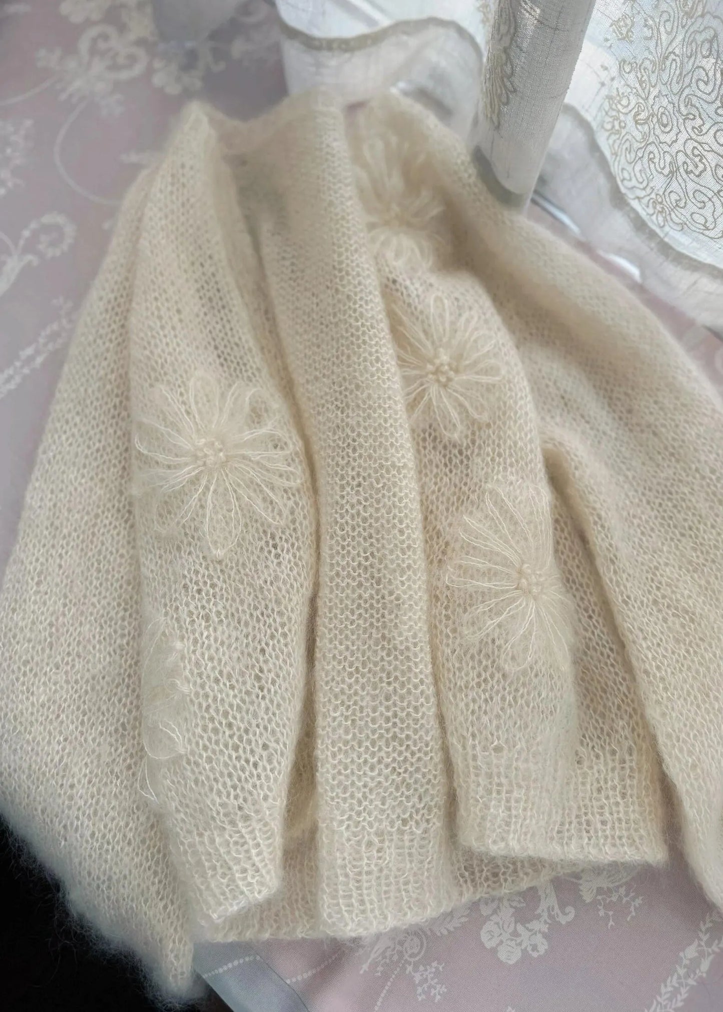 New Beige O Neck Mohair Knitted Cardigans Fall