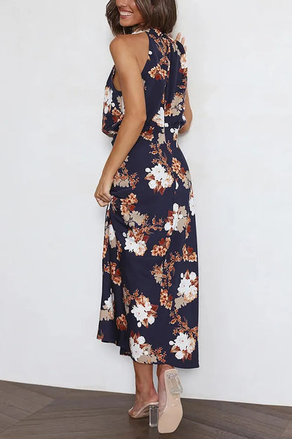 Wine Country Dates Halter Neck Elastic Waist Party Midi Dress