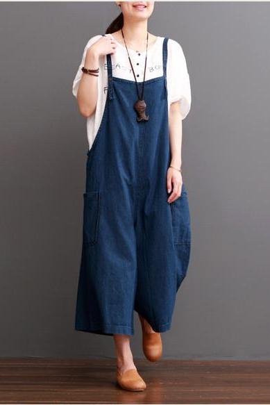 Cowboy Blue Causel Loose Overalls Big Pocket Trousers Outfits