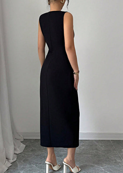Italian Black O Neck Bow Side Open Cotton Dress Sleeveless