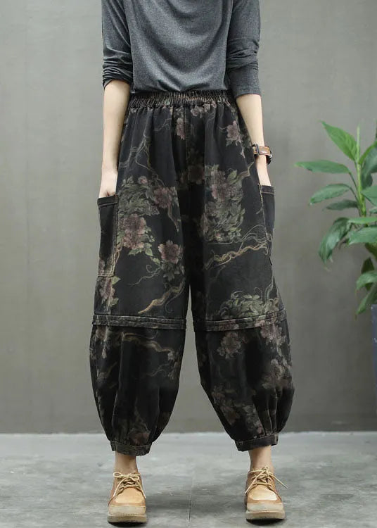 Blue Print Denim Lantern Trousers Spring