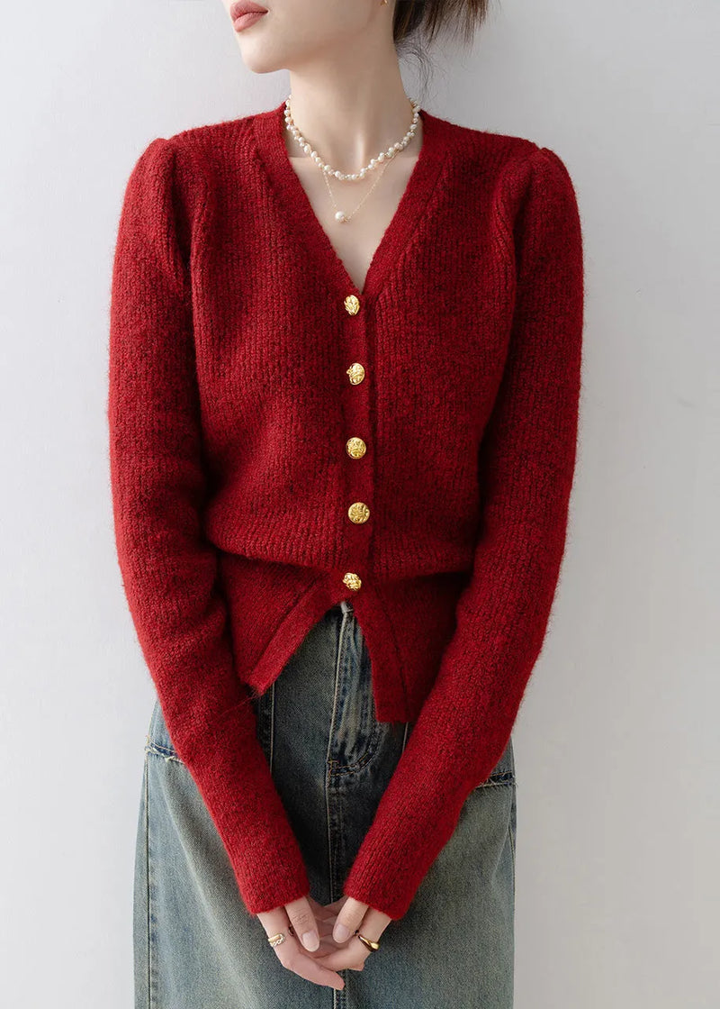 Mulberry V Neck Silm Fit Knit Cardigans Winter