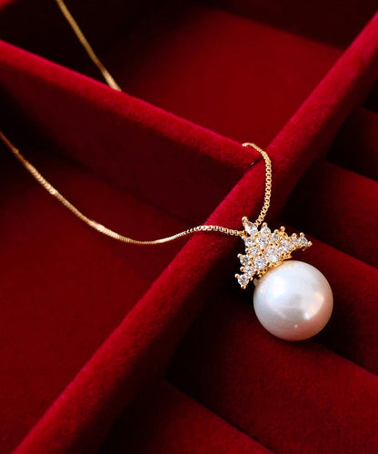 Gold Sterling Silver Overgild Pearl Pendant Necklace