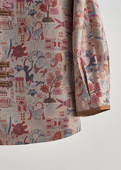 Khaki Print Chinese Button Cotton Jacket Fall