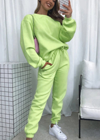Green Tops and Pants Cotton Two Pieces Set Fall