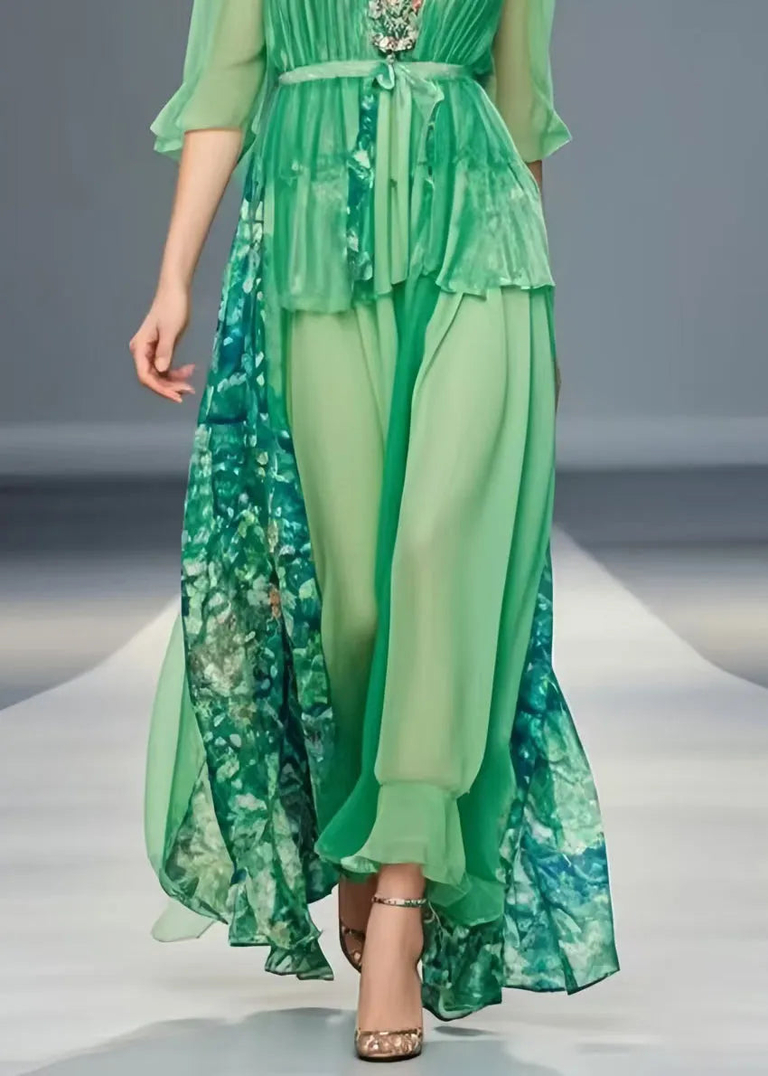 Grass Green Patchwork Chiffon Tunic Dresses Exra Large Hem Summer