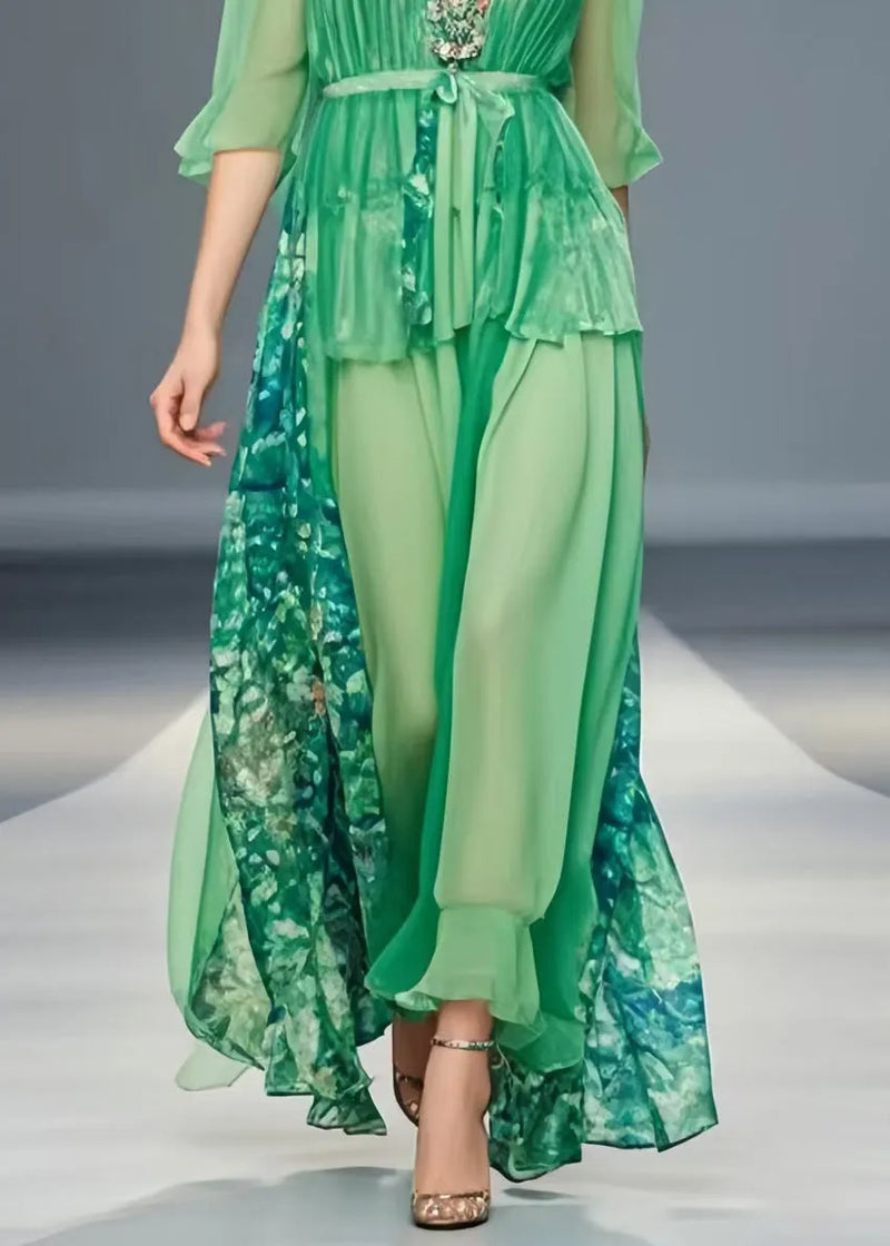 Grass Green Patchwork Chiffon Tunic Dresses Exra Large Hem Summer