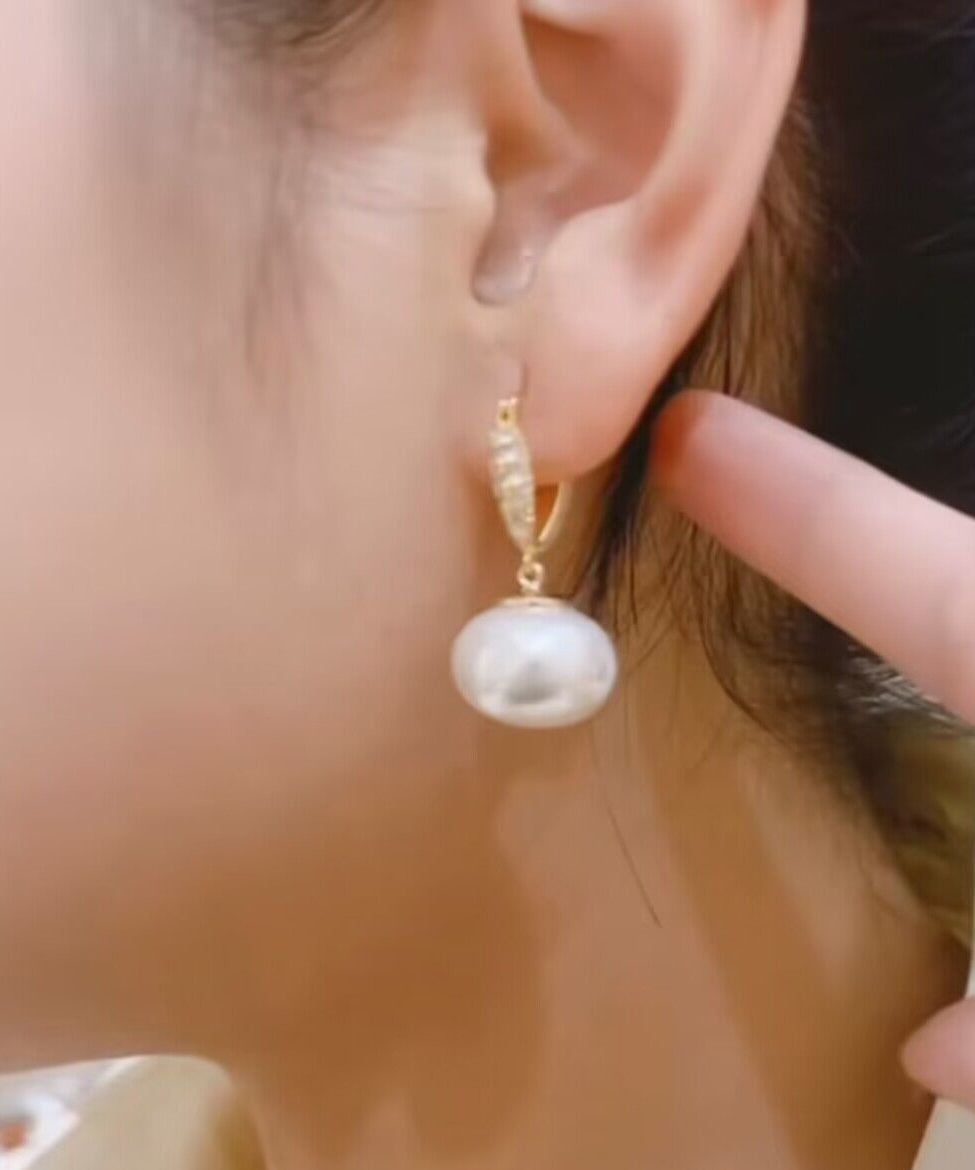 White Copper Overgild Pearl Love Zircon Drop Earrings