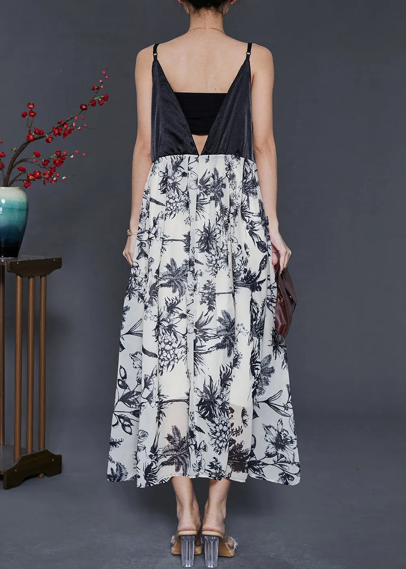White Print Patchwork Chiffon Bustier Top Dress Summer