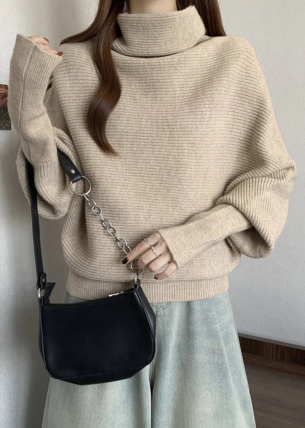 Apricot Turtleneck Thick Knit Sweater Winter