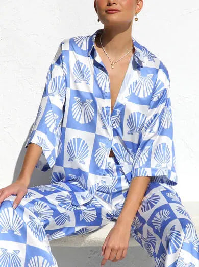 Shell Print Special Satin Button-down Shirt