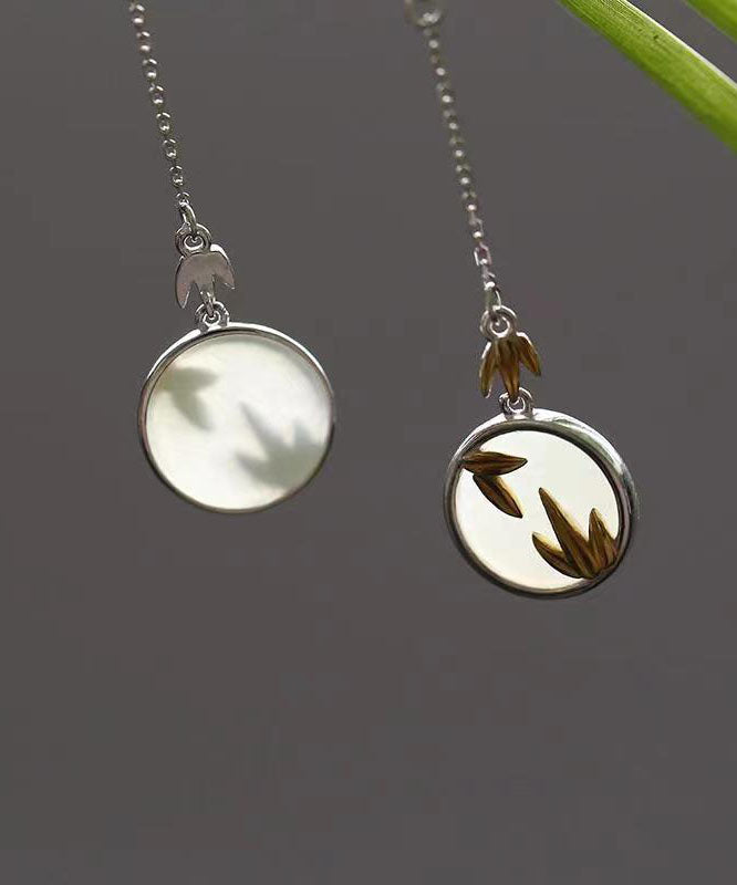 Retro Yellow Sterling Silverbamboo Leaf Drop Earrings