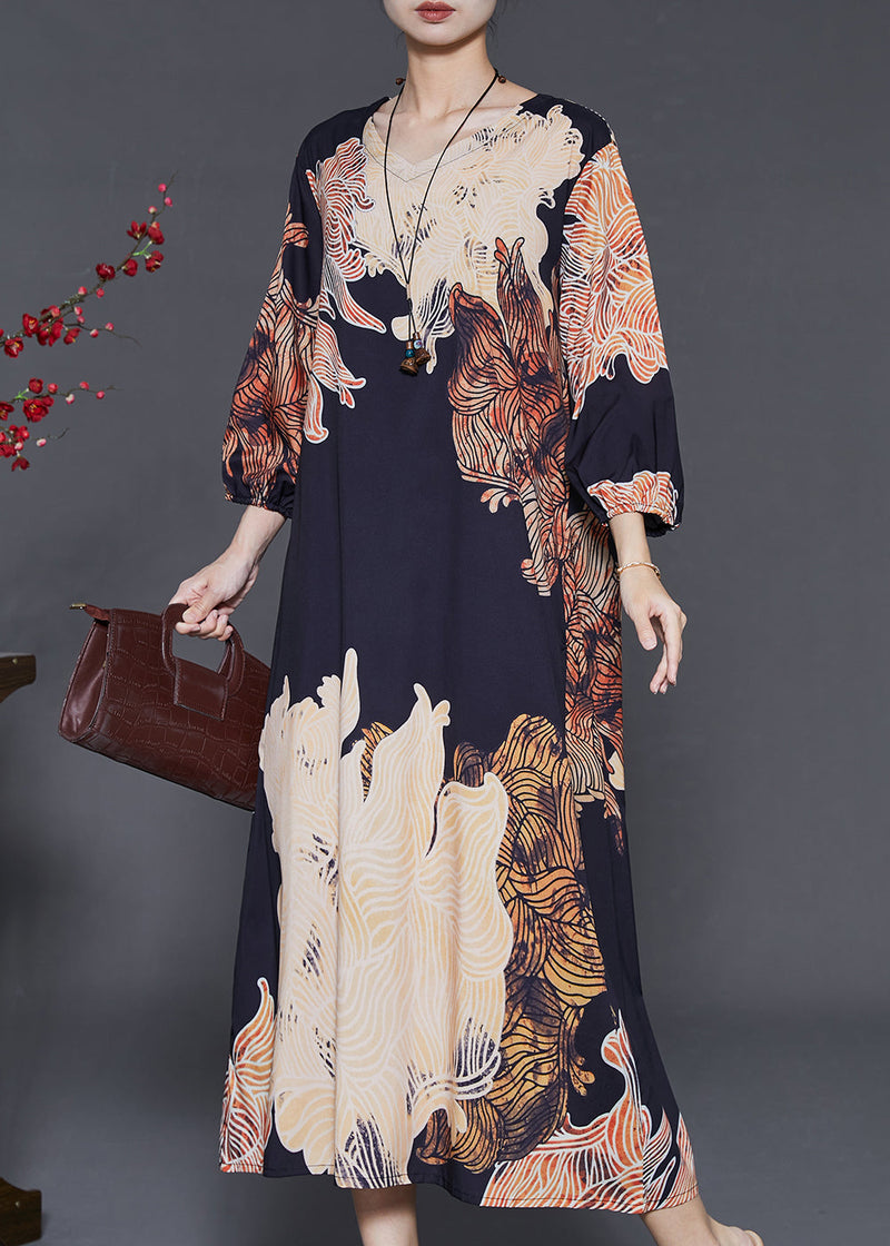 Black Oversized Print Silk Dress Summer
