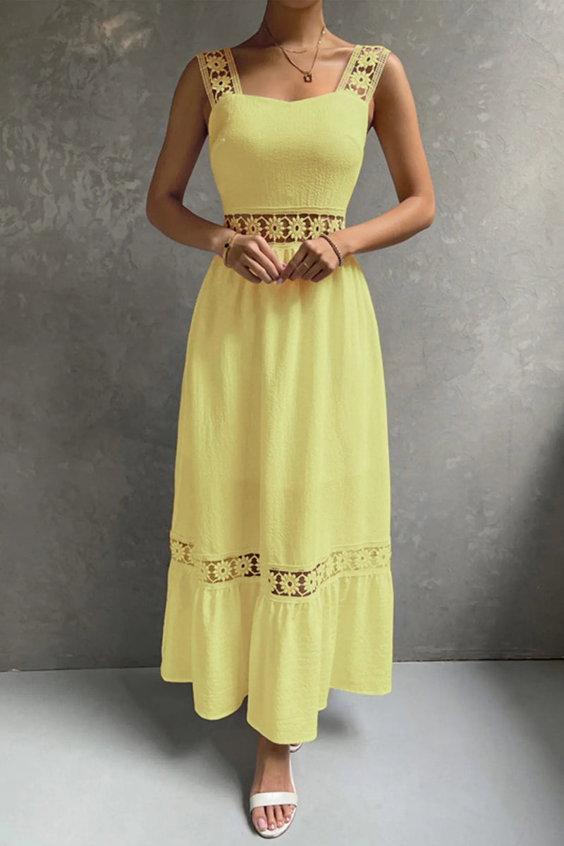 Jacquard Hollow Out Tiered Midi Dress