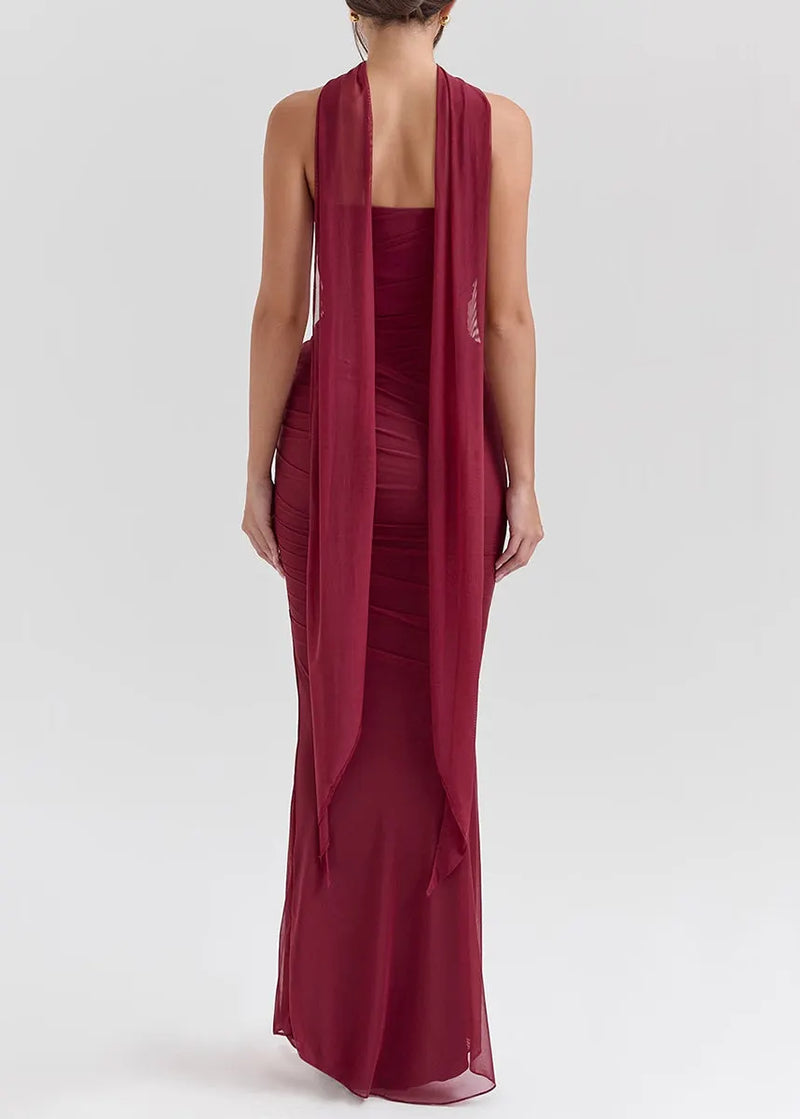 Mulberry Cold Shoulder Wrinkled Tulle Vacation Dresses Summer
