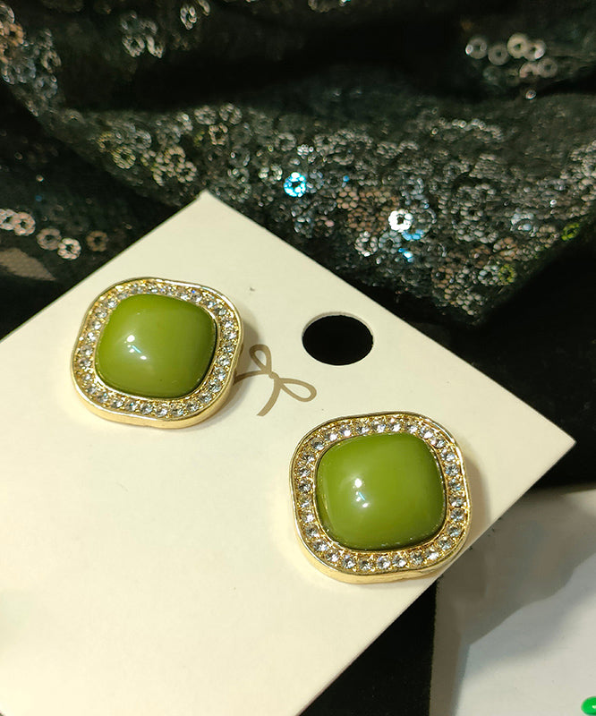 Diy Green Sterling Silver Zircon Resin Stud Earrings
