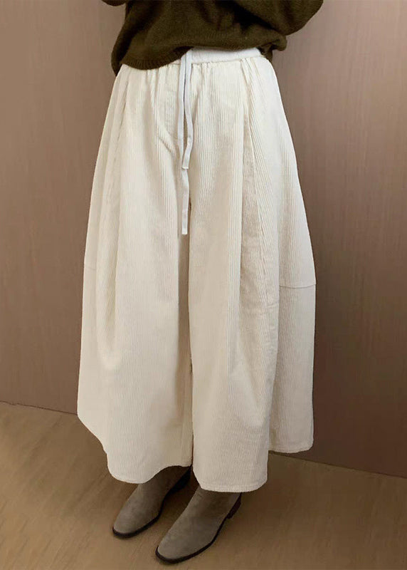 Apricot Corduroy Wide Leg Pants Drawstring