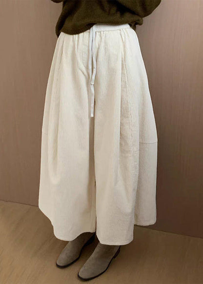 Apricot Corduroy Wide Leg Pants Drawstring
