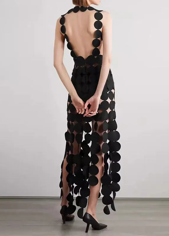 Black Hollow Out Backless Cotton Spaghetti Strap Dress Sleeveless