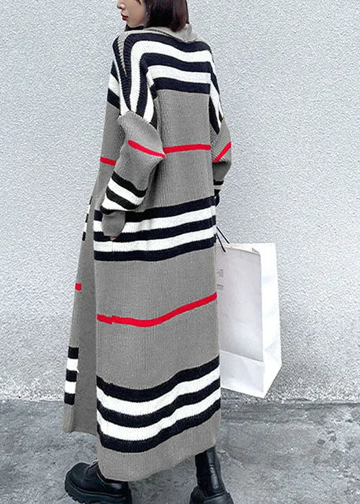 Art Grey Striped Cozy Fall Knit Cardigans
