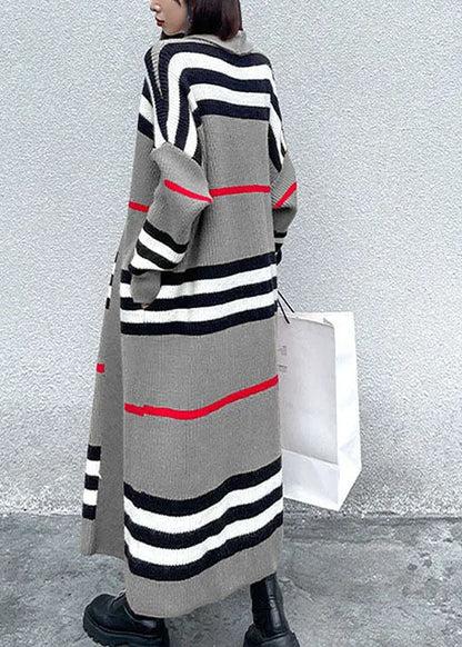 Art Grey Striped Cozy Fall Knit Cardigans