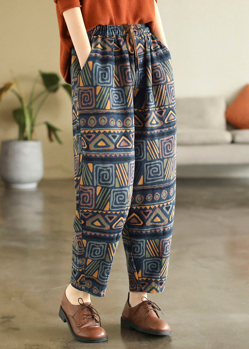 Print Tie Waist Cotton Beam Pants Summer