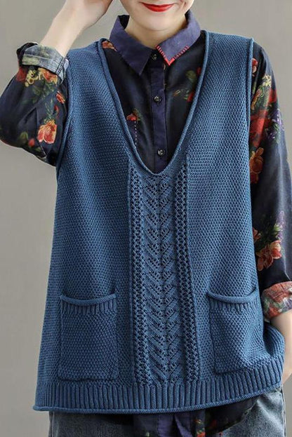 Pocket Knitted Hollow Sweater Vest