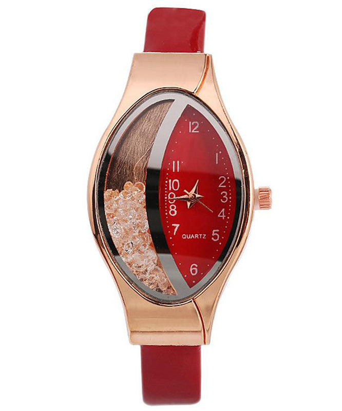 Pink Leather Alloy Eye Waterproof Watch