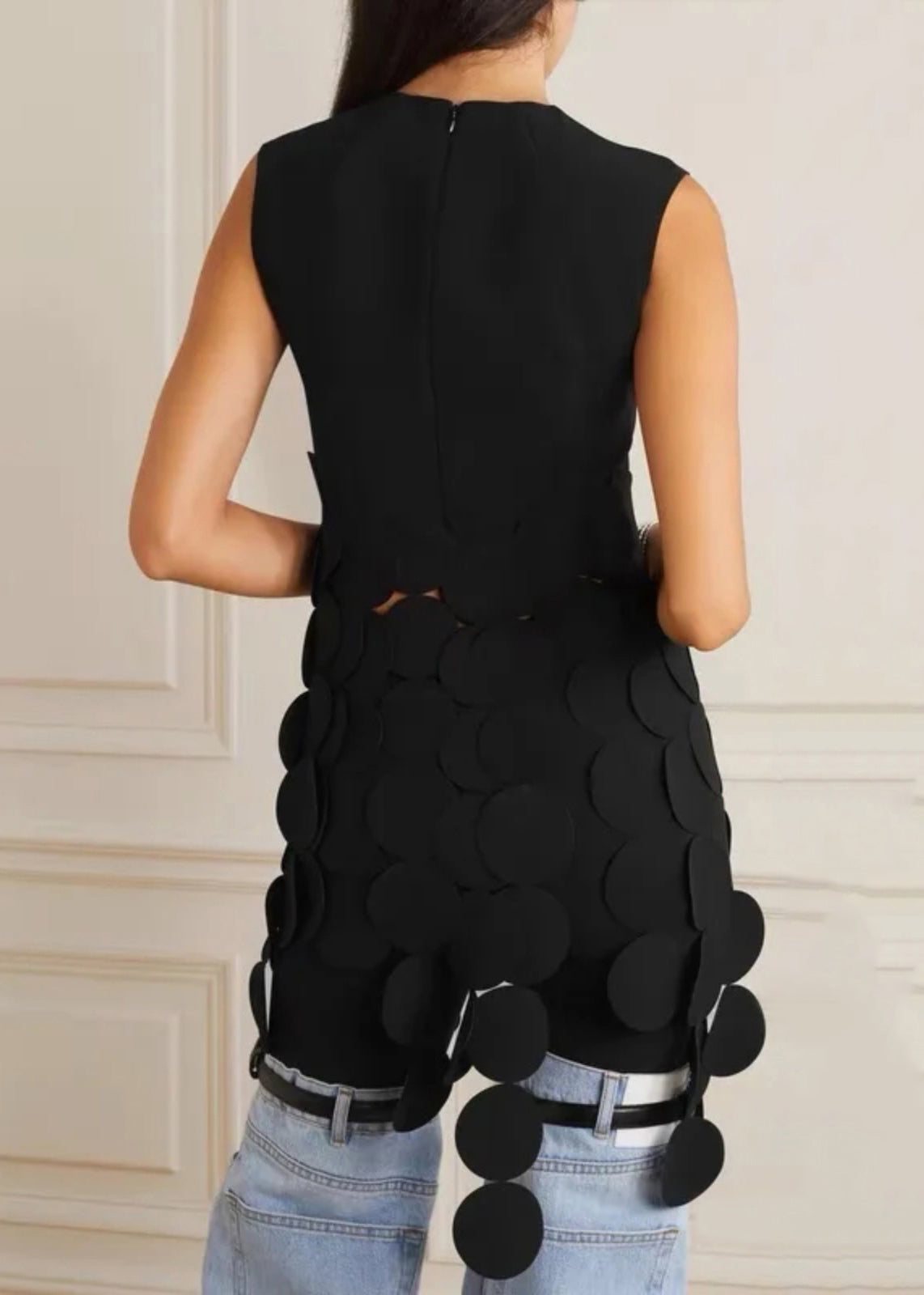 French Black O-neck Patchwork Planchet T Shirts Summer