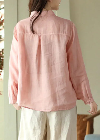 Diy Pink Peter Pan Collar Ramie Shirts Spring