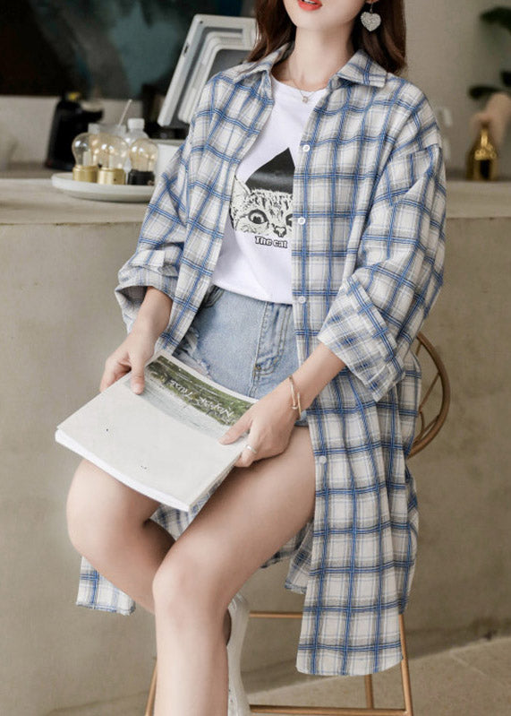Yellow Peter Pan Collar Plaid Button Long Shirt Spring