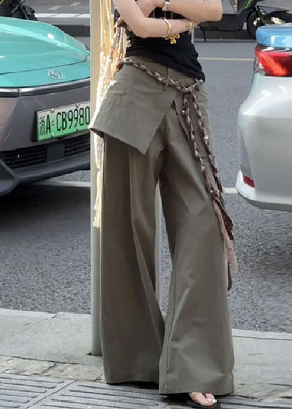 New Green False Two Pieces High Waist Cotton Pants Fall