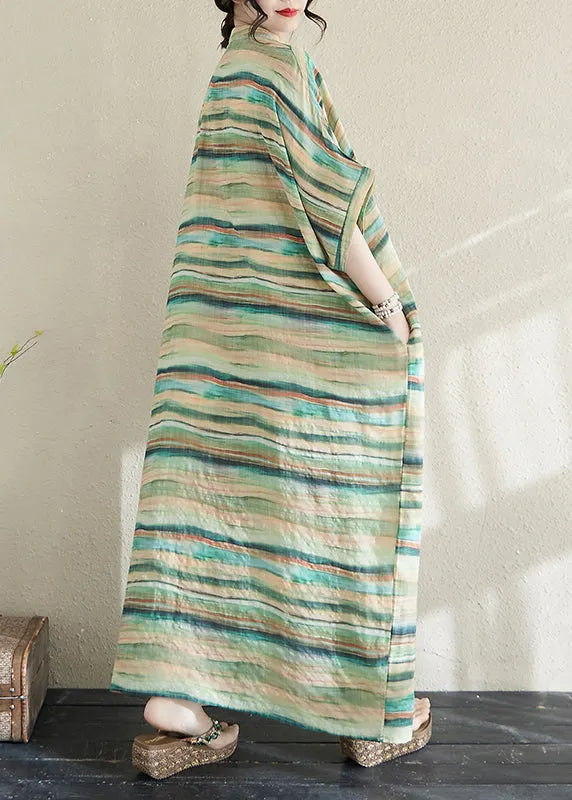 Fitted Light Green Oversized Striped Cotton Robe Dresses Summer