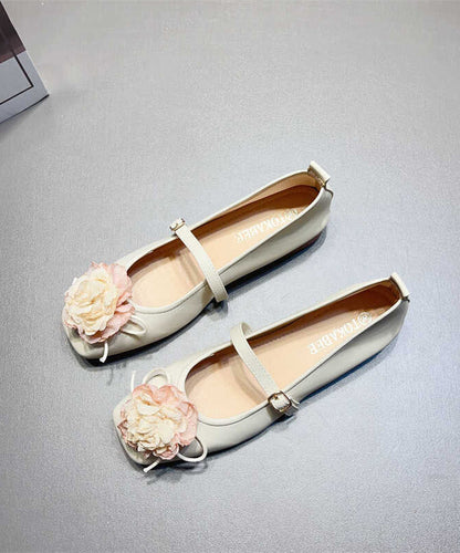 Apricot Faux Leather Flat Shoes Splicing Buckle Strap