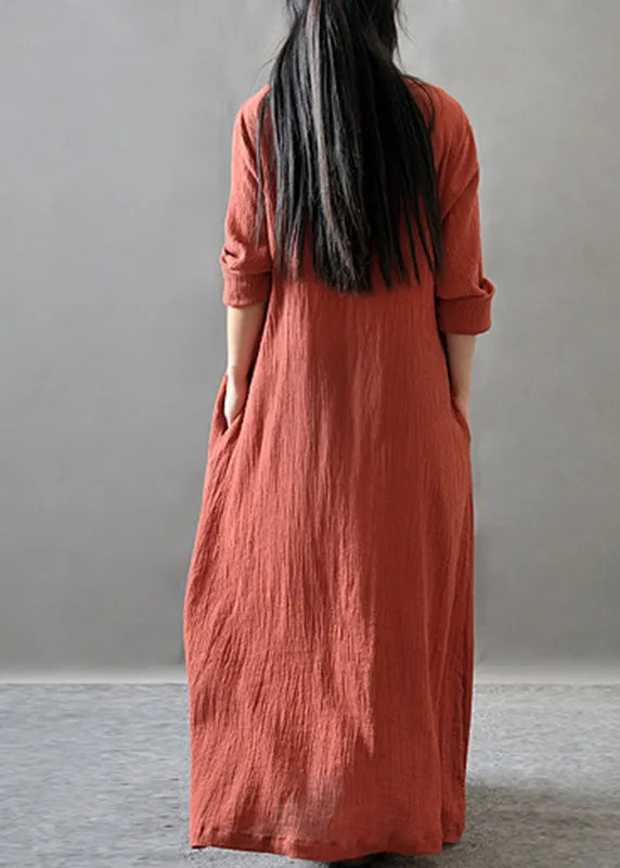 Loose Orange O-neck Long Dress Spring