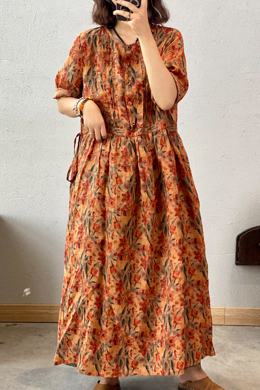 Summer Print Dress Ramie Maxi Dress