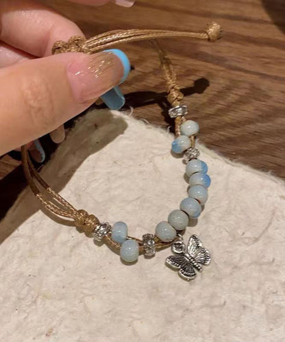 Alloy Weaving Ceramic Butterfly Charm Bracelet Two Piece Set