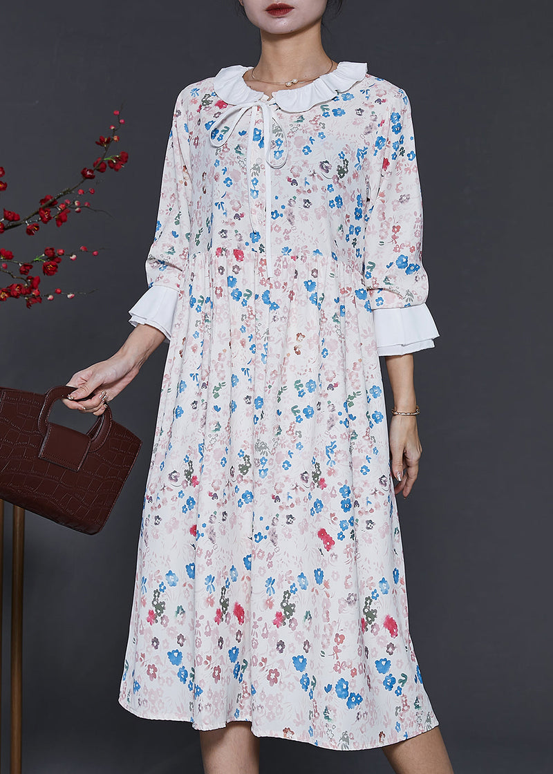 Apricot Peter Pan Collar Print Cotton Dresses Spring