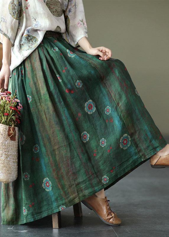 Purple Print Ramie Elastic Waist Skirt