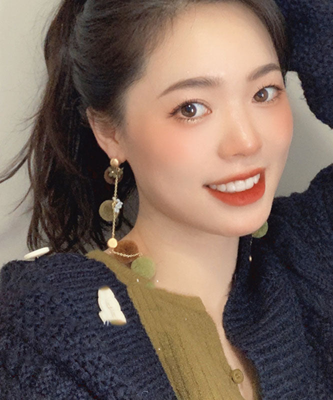 Multi Copper Overgild Hairy Ball Resin Drop Earrings