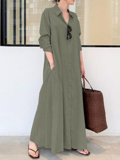 Original Color Lapel Shirt Dress