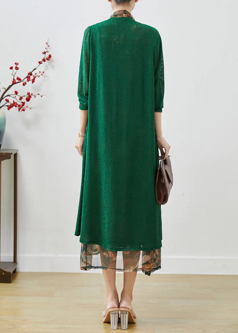 Green Oversized Patchwork Chiffon Loose Coat Fall