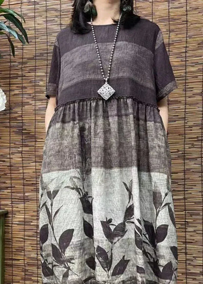 O Neck Print Patchwork Cotton Dress Summer