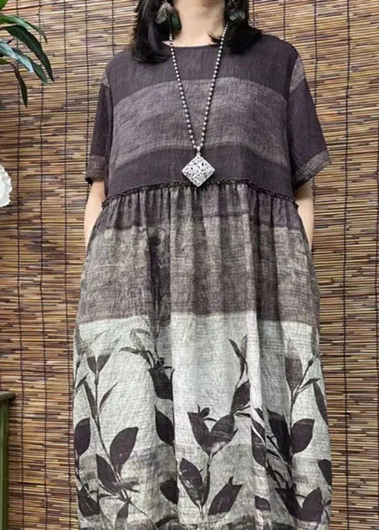 O Neck Print Patchwork Cotton Dress Summer