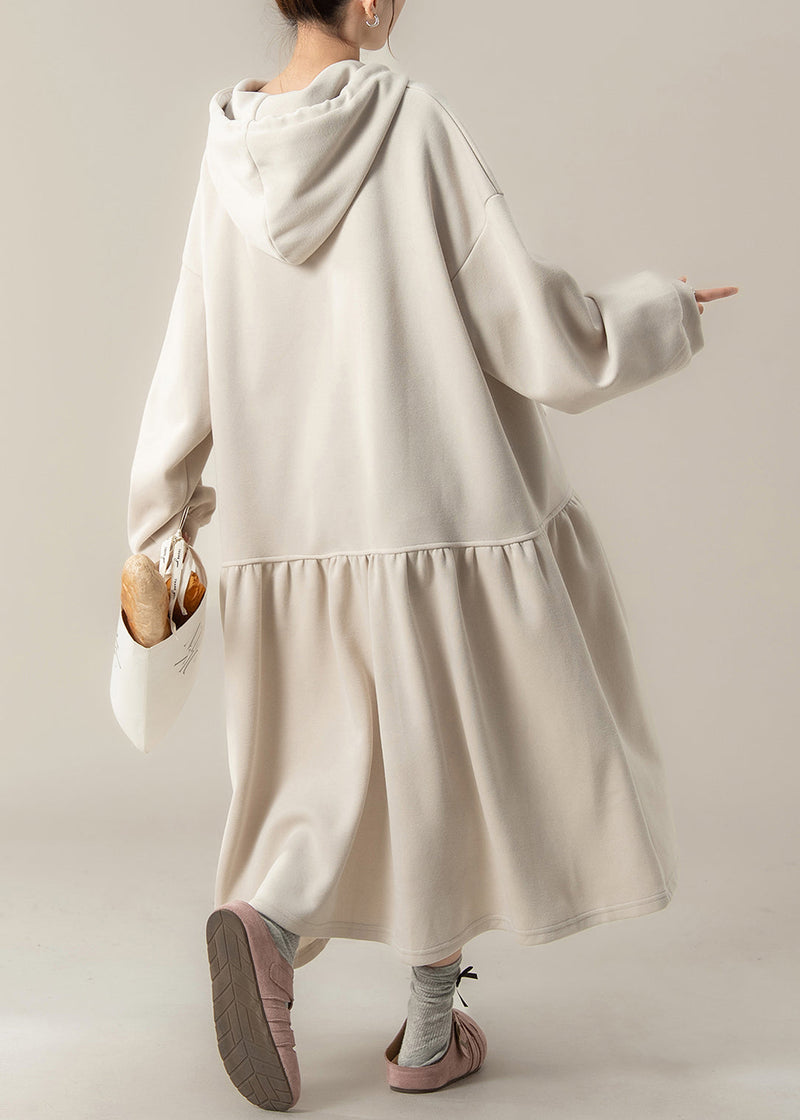Apricot Patchwork Cotton Hooded Dresses Fall