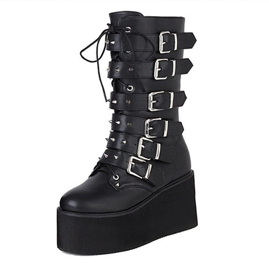 Punk Rivet Riding Platform High Belt Boots
