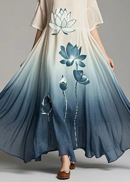 Gradient Color Oversized Print Cotton Long Dresses Summer