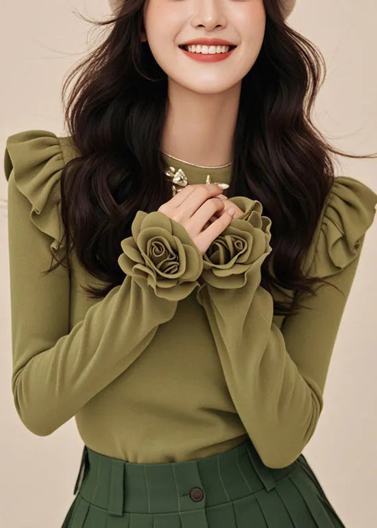 Green O-neck Cotton T Shirts Winter